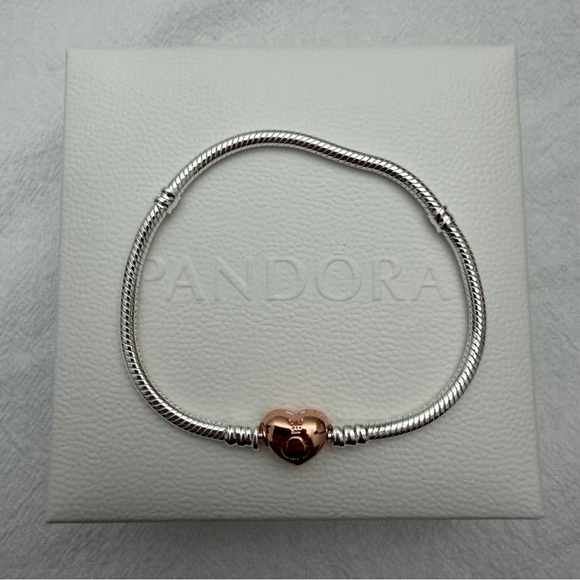 Pandora Moments Heart Clasp Snake Chain Bracelet Size 7.5 Wrist Size 6.7 in - Picture 5 of 7